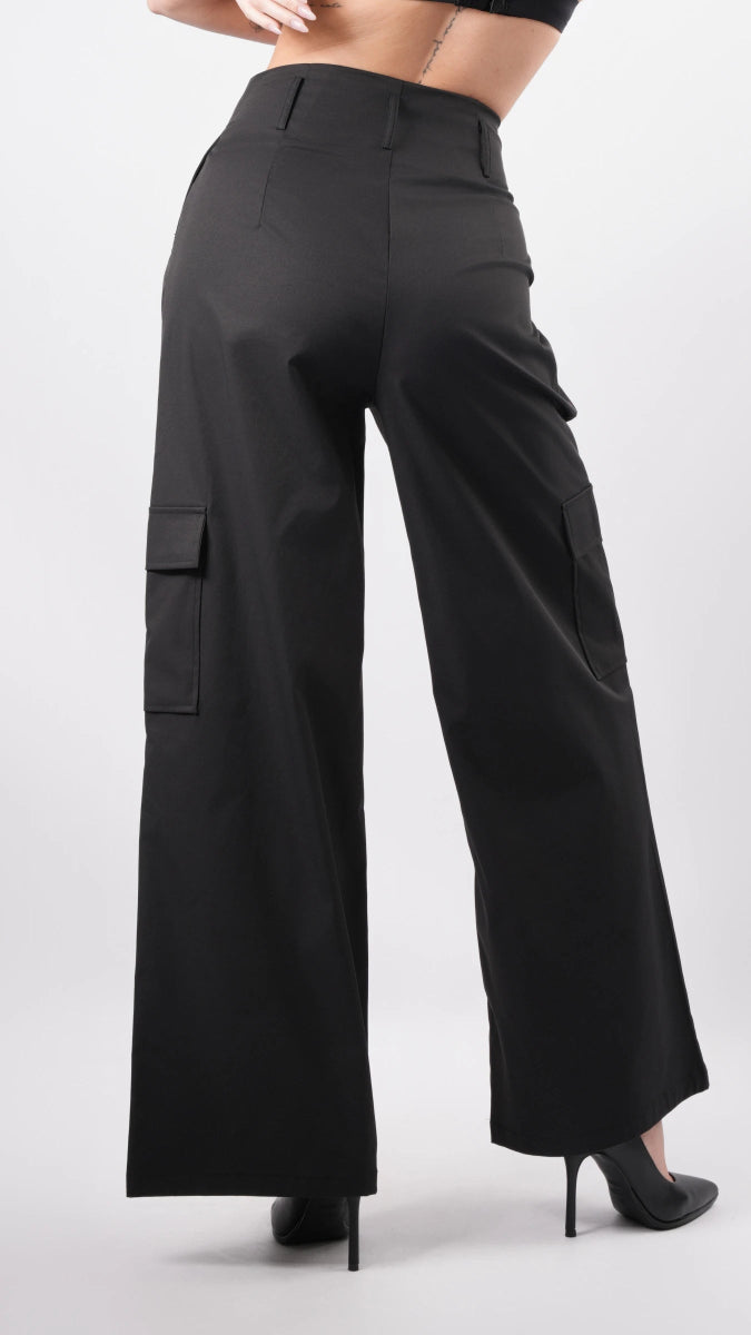 Pantalon cargo taille haute noir - RIVE GAUCHE