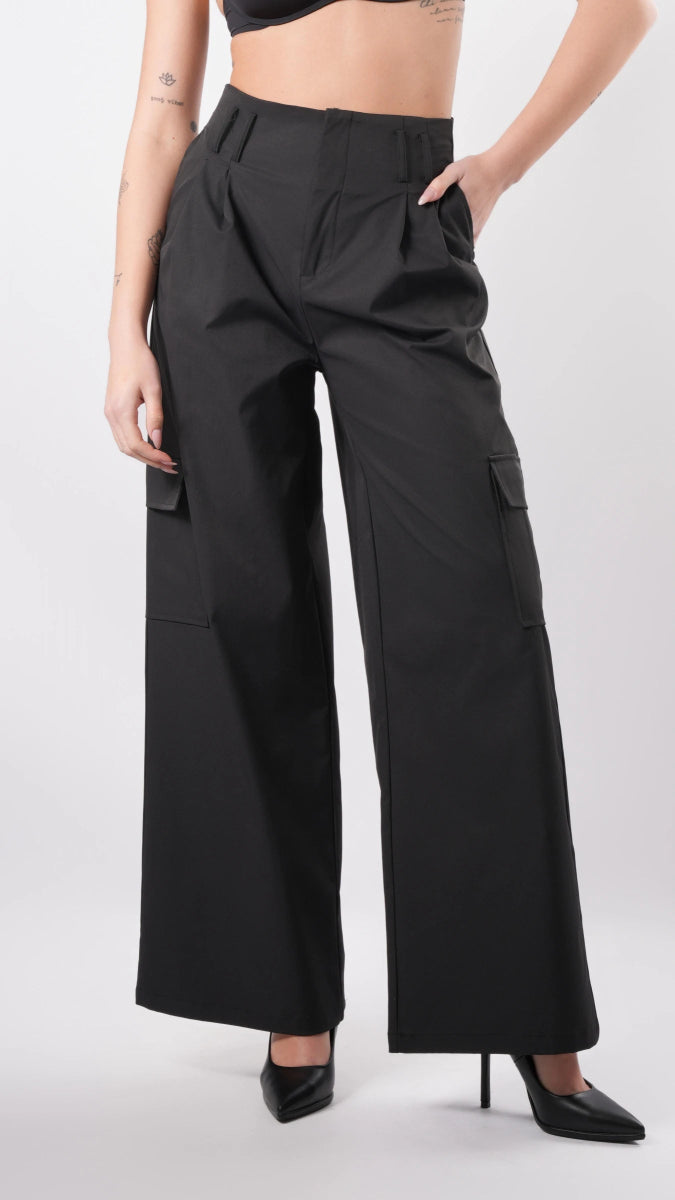 Pantalon cargo taille haute noir - RIVE GAUCHE