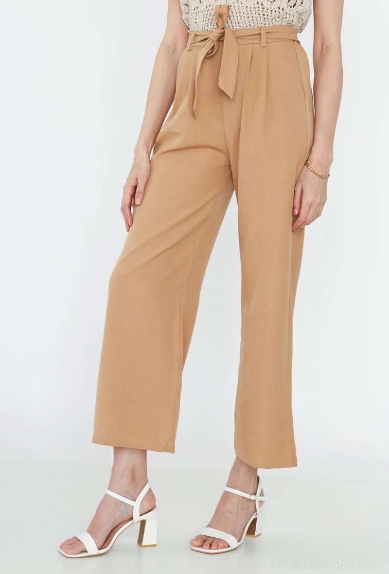 Pantalon fluide beige avec ceinture à nouer - RIVE GAUCHE