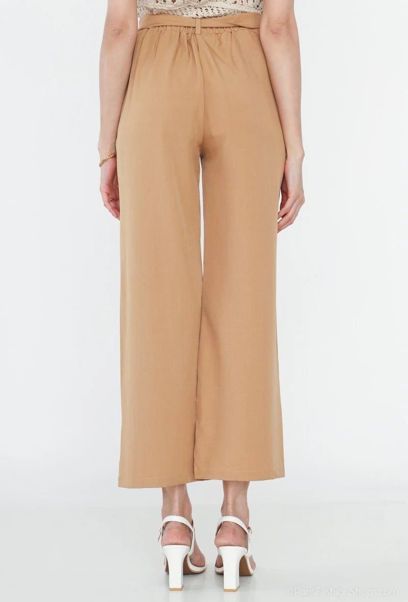 Pantalon fluide beige avec ceinture à nouer - RIVE GAUCHE