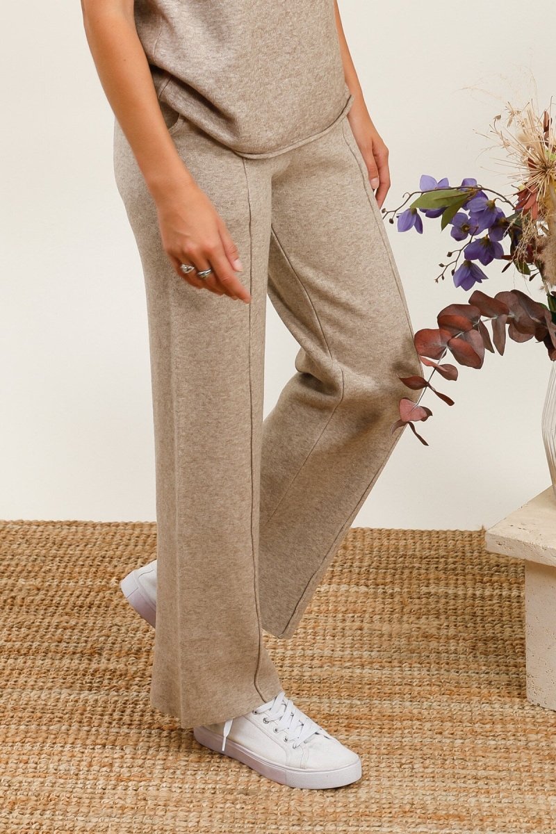 Pantalon fluide beige en maille douce coupe droite - RIVE GAUCHE