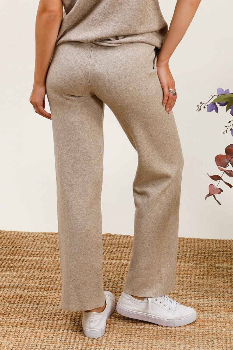 Pantalon fluide beige en maille douce coupe droite - RIVE GAUCHE