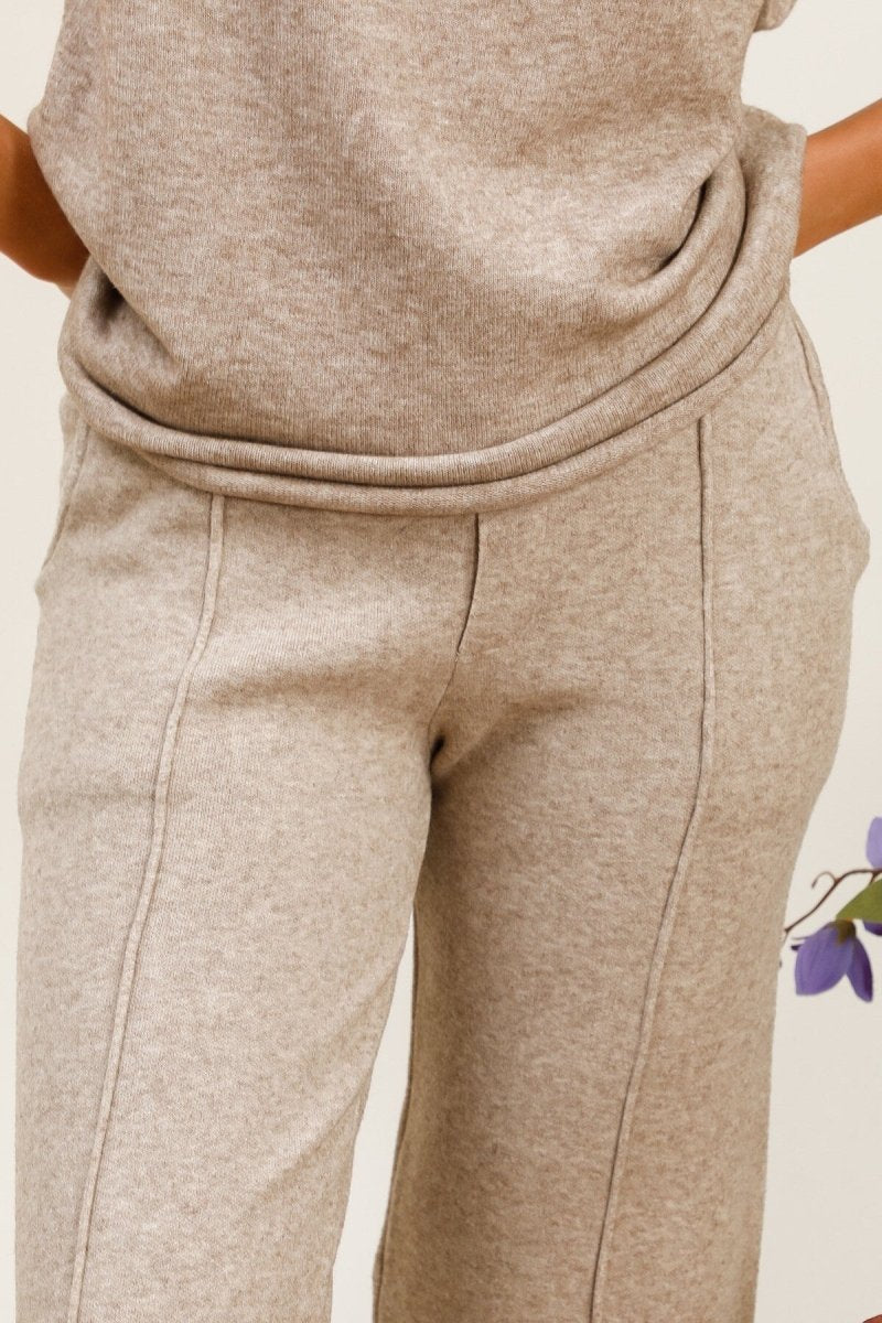 Pantalon fluide beige en maille douce coupe droite - RIVE GAUCHE