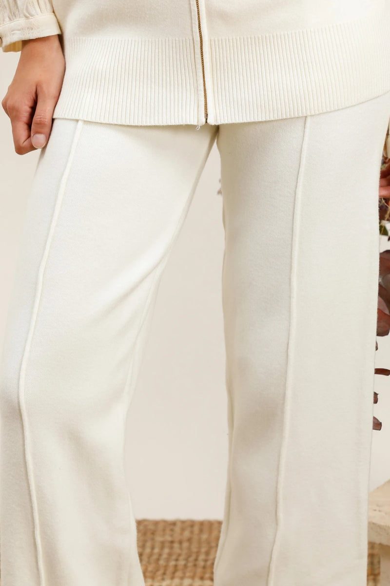 Pantalon fluide écru en maille douce coupe droite - RIVE GAUCHE