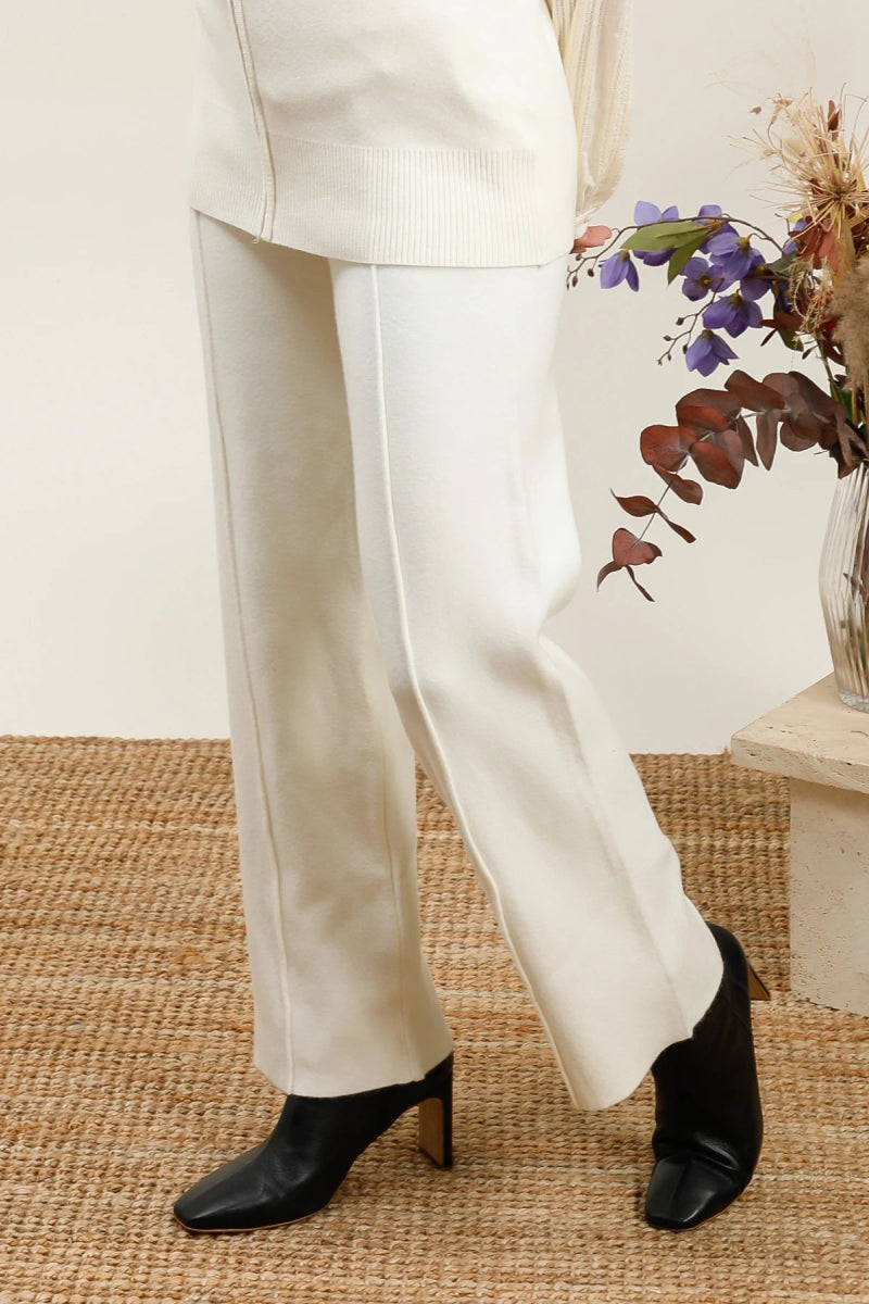 Pantalon fluide écru en maille douce coupe droite - RIVE GAUCHE