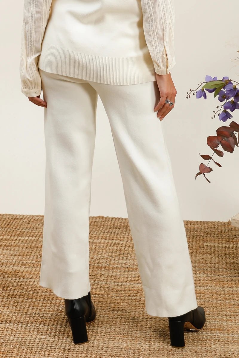 Pantalon fluide écru en maille douce coupe droite - RIVE GAUCHE