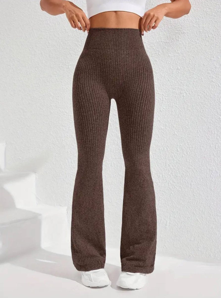 Pantalon fluide en maille côtelée chocolat - RIVE GAUCHE