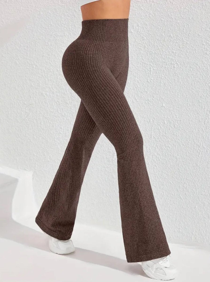 Pantalon fluide en maille côtelée chocolat - RIVE GAUCHE