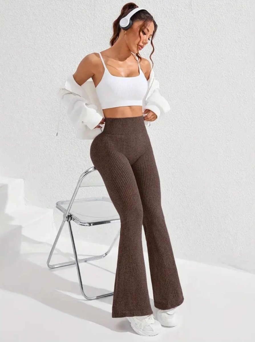 Pantalon fluide en maille côtelée chocolat - RIVE GAUCHE