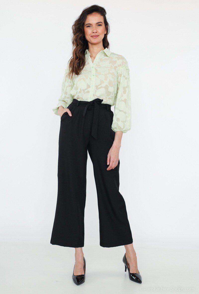 Pantalon fluide noir avec ceinture à nouer - RIVE GAUCHE