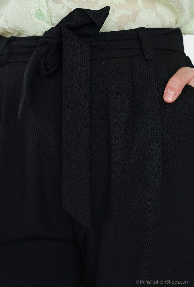 Pantalon fluide noir avec ceinture à nouer - RIVE GAUCHE