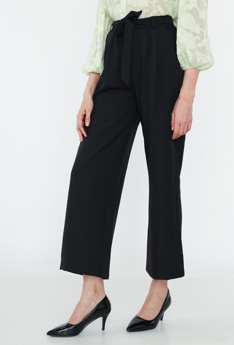 Pantalon fluide noir avec ceinture à nouer - RIVE GAUCHE