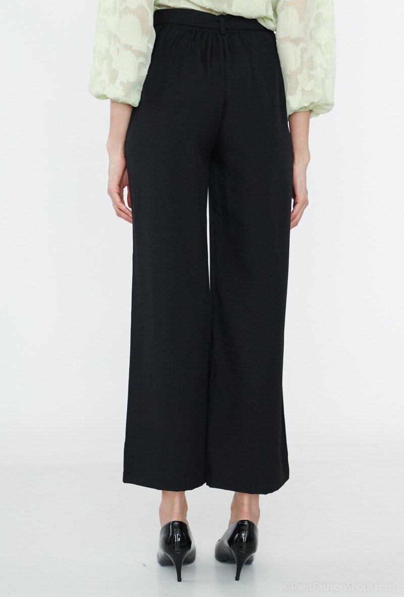 Pantalon fluide noir avec ceinture à nouer - RIVE GAUCHE