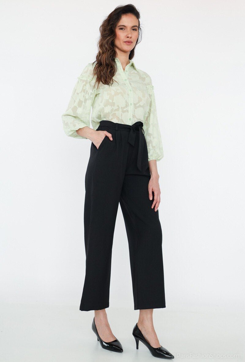 Pantalon fluide noir avec ceinture à nouer - RIVE GAUCHE