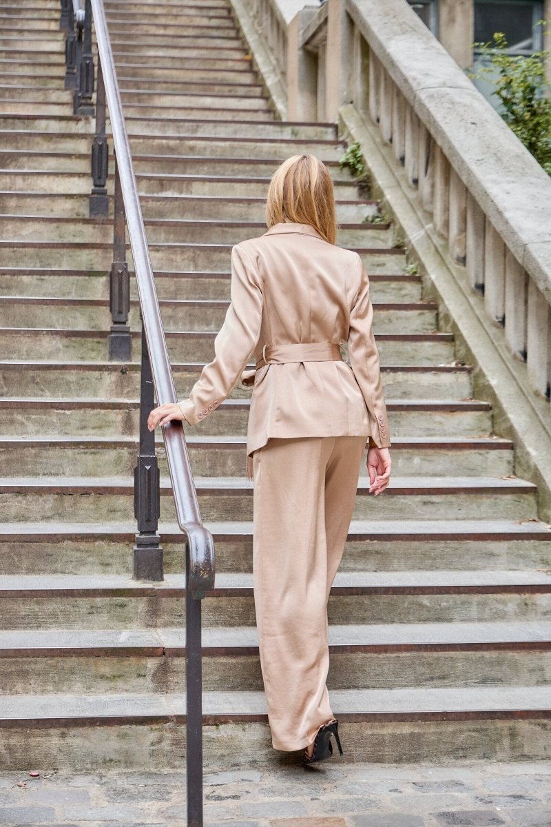 Pantalon fluide satiné coupe droite beige - RIVE GAUCHE