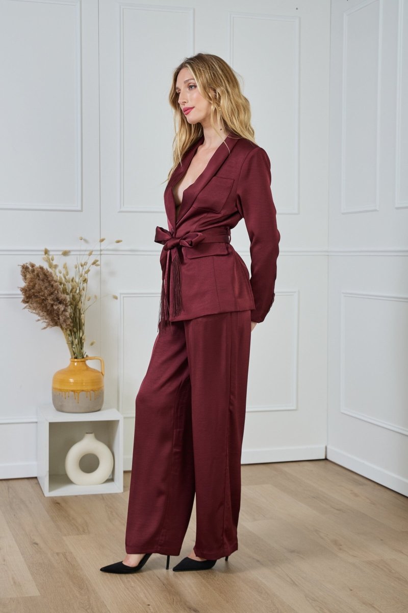 Pantalon fluide satiné coupe droite bordeaux - RIVE GAUCHE