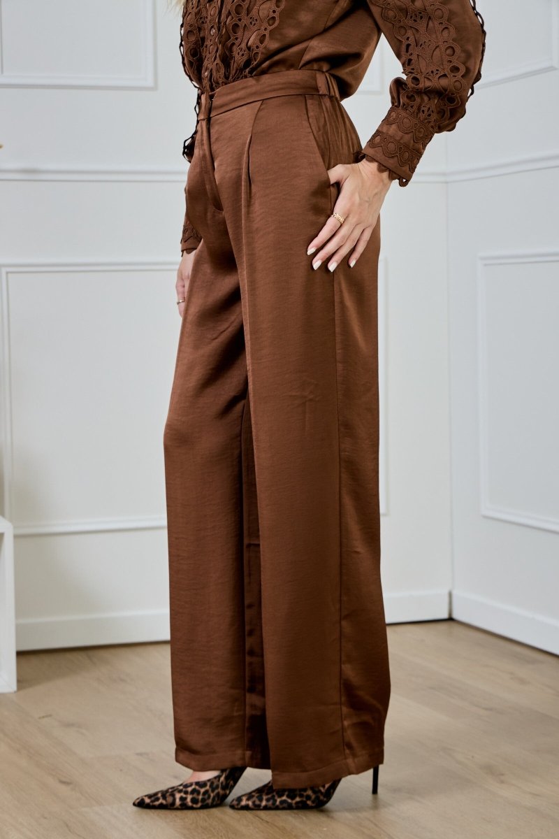 Pantalon fluide satiné coupe droite brun - RIVE GAUCHE