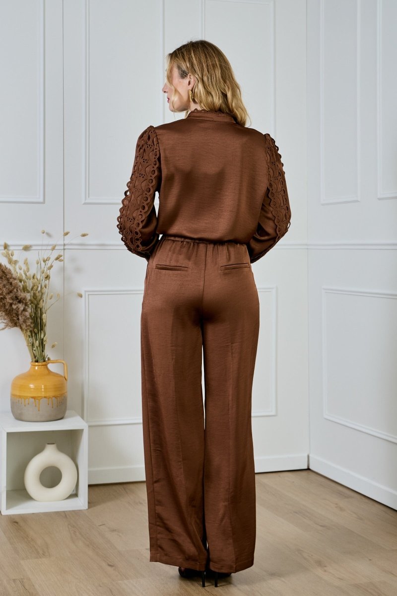 Pantalon fluide satiné coupe droite brun - RIVE GAUCHE