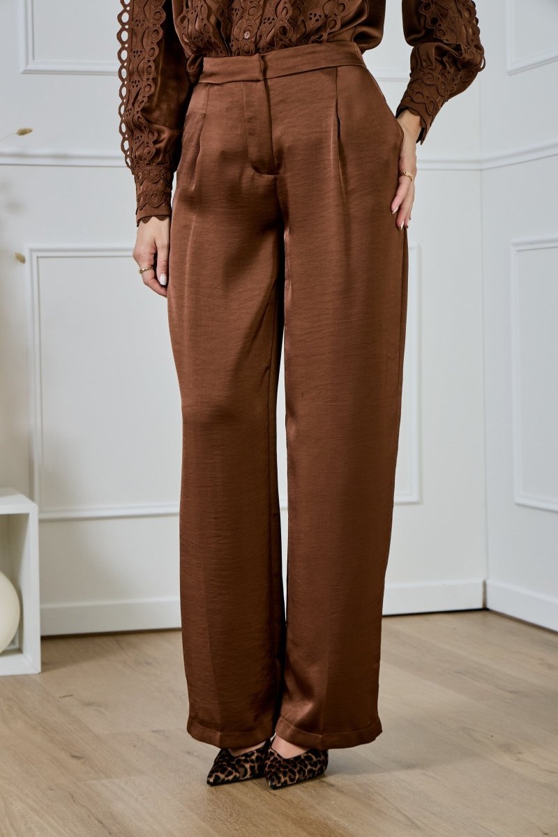 Pantalon fluide satiné coupe droite brun - RIVE GAUCHE