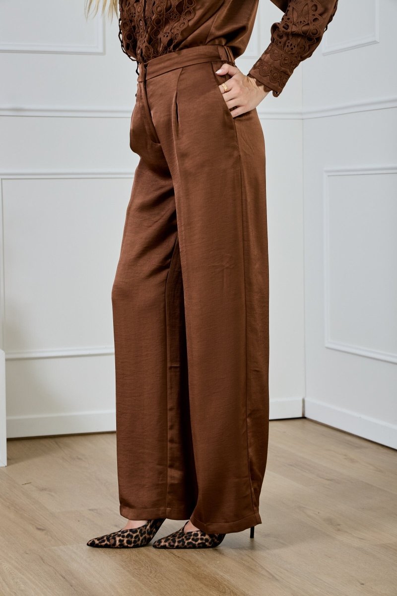 Pantalon fluide satiné coupe droite brun - RIVE GAUCHE