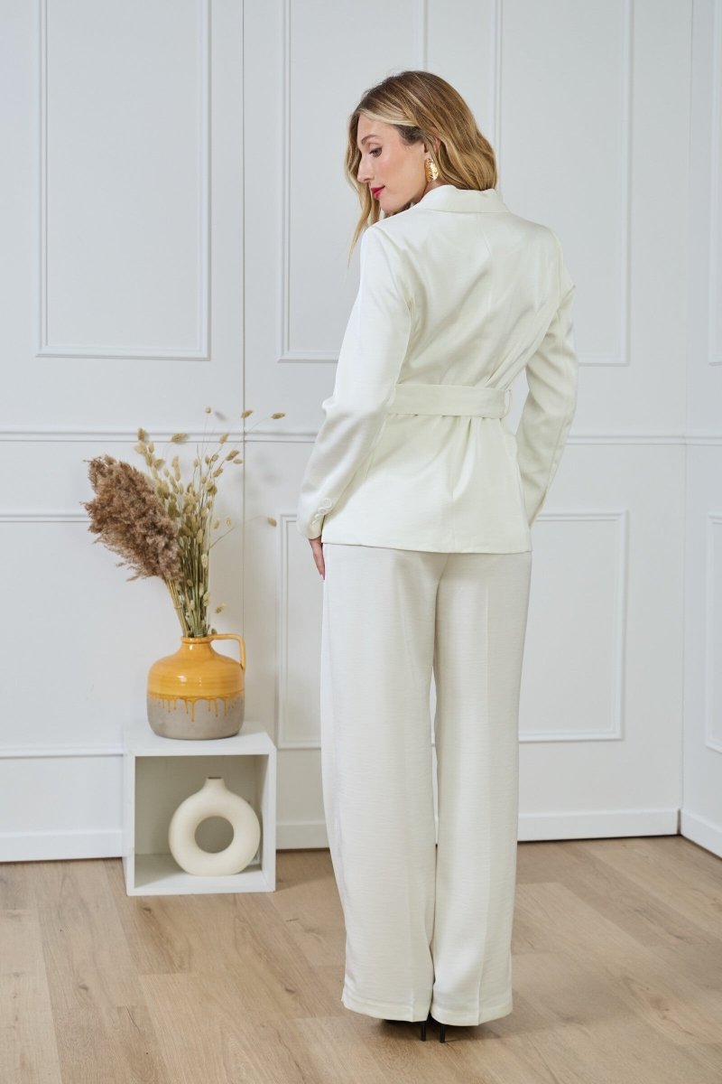 Pantalon fluide satiné coupe écru - RIVE GAUCHE