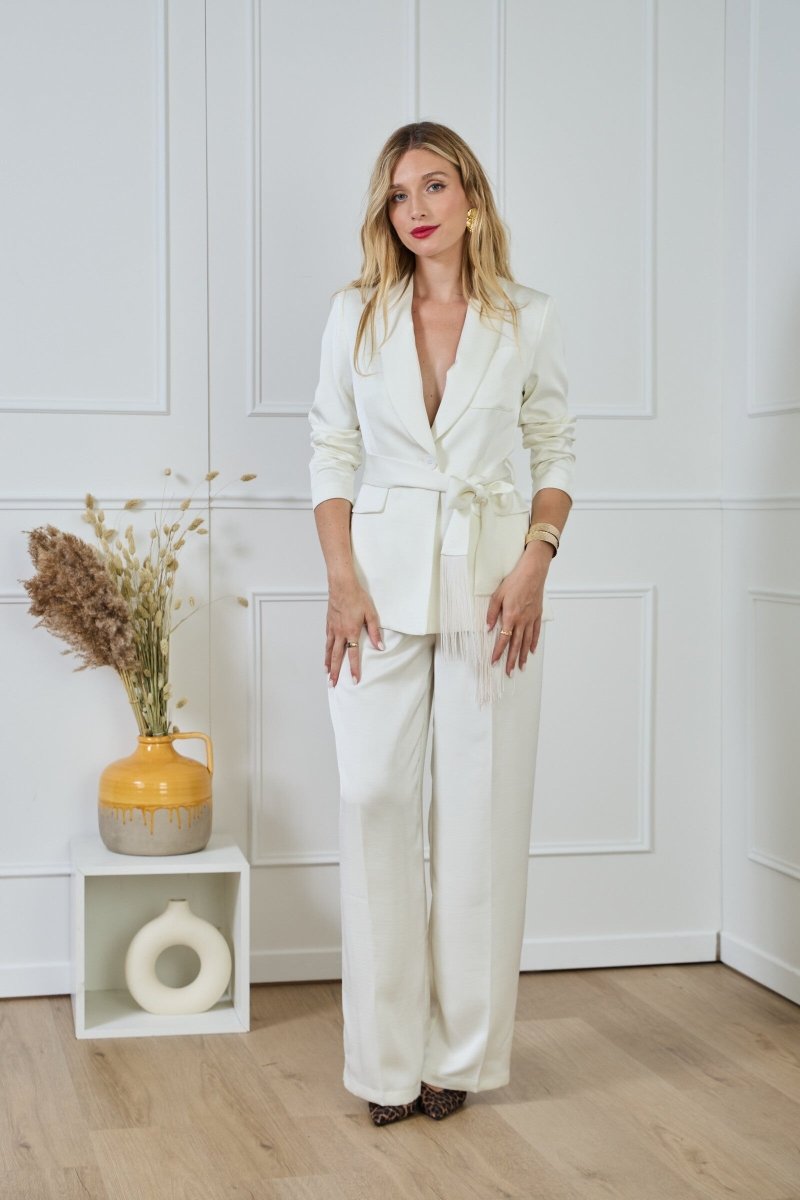 Pantalon fluide satiné coupe écru - RIVE GAUCHE