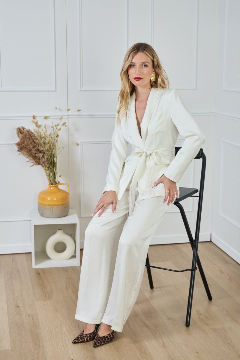 Pantalon fluide satiné coupe écru - RIVE GAUCHE