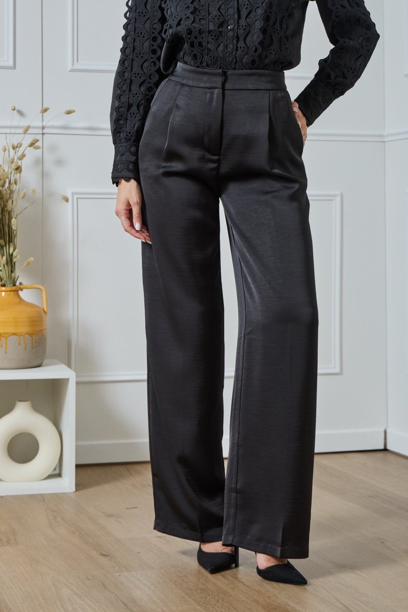 Pantalon fluide satiné coupe noir - RIVE GAUCHE