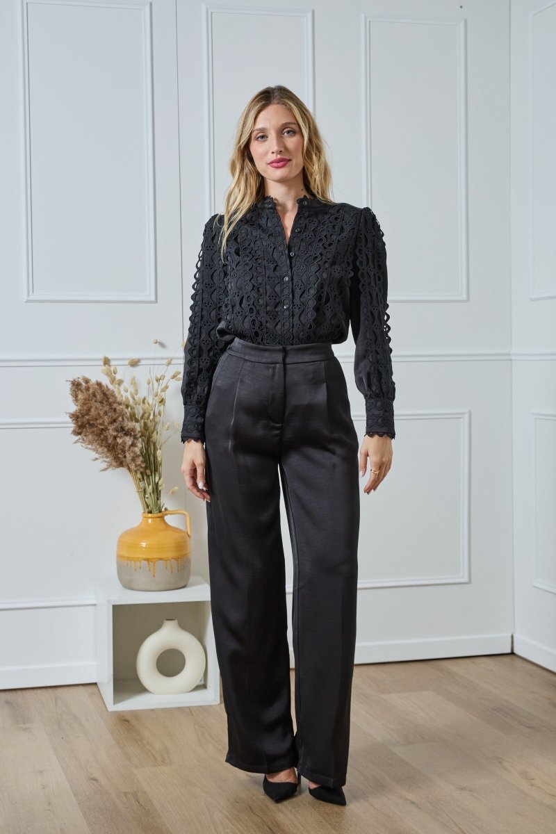 Pantalon fluide satiné coupe noir - RIVE GAUCHE