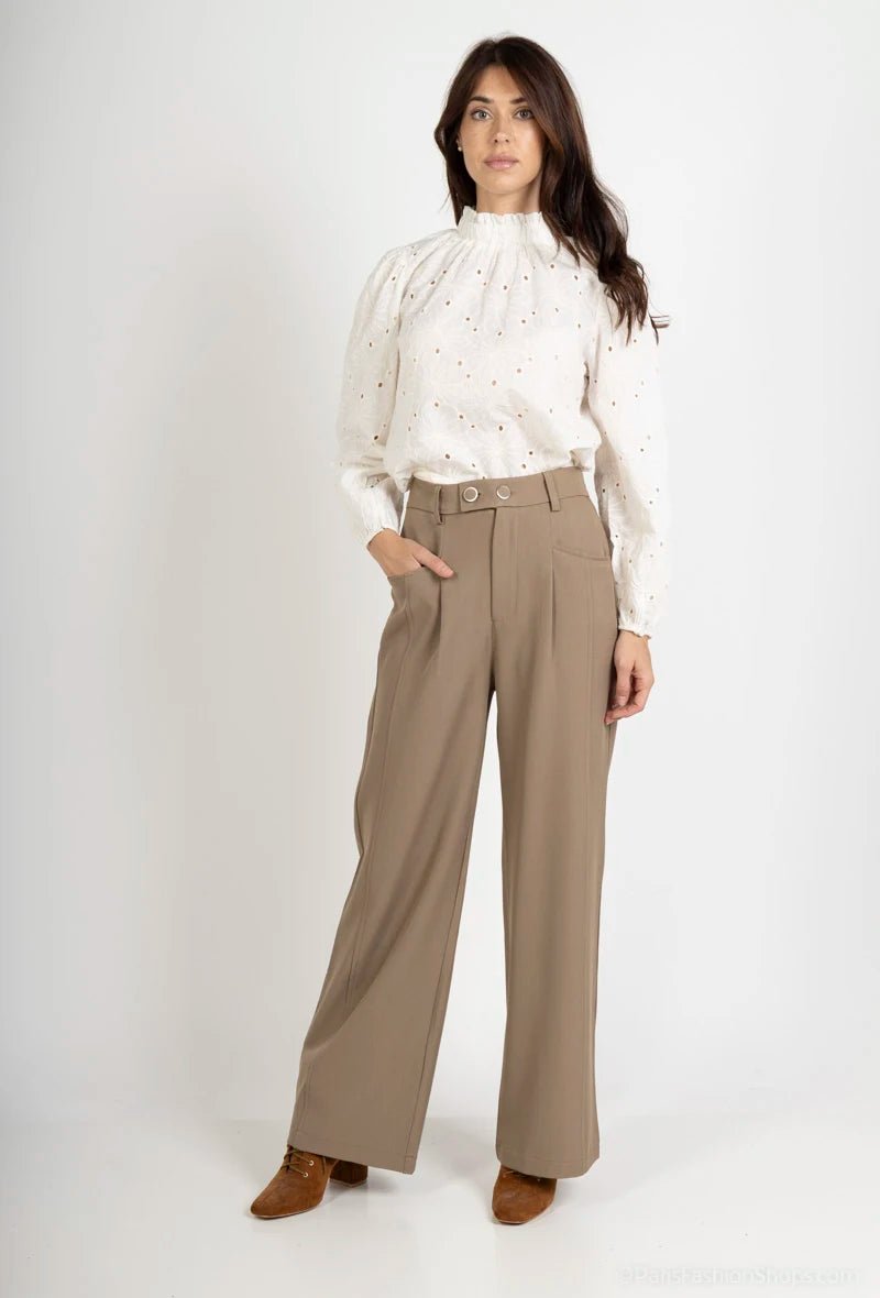 Pantalon fluide taille haute taupe - RIVE GAUCHE