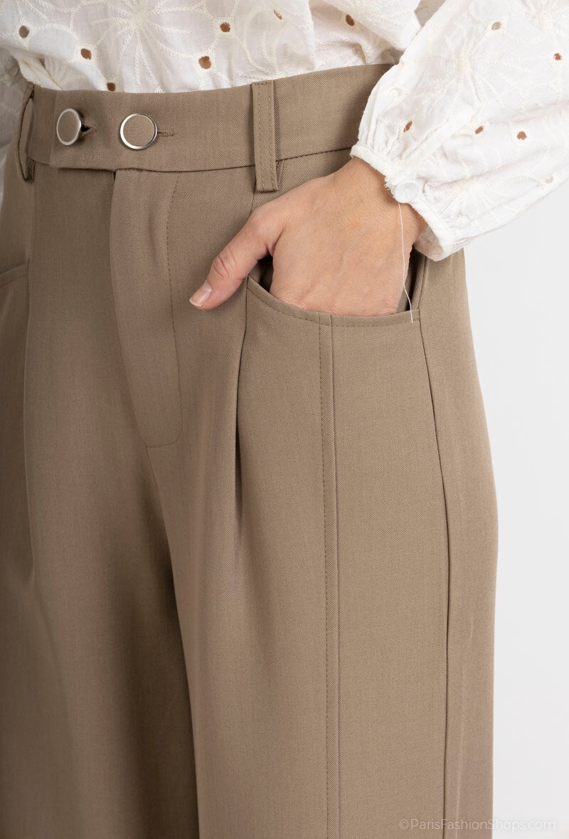 Pantalon fluide taille haute taupe - RIVE GAUCHE
