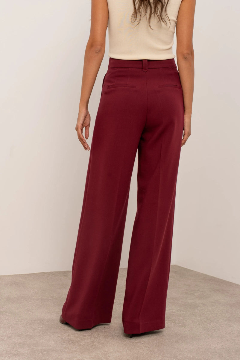 Pantalon habillé bordeaux Aura taille haute coupe droite - RIVE GAUCHE