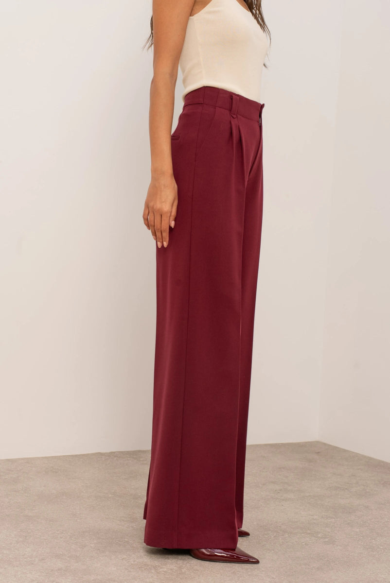 Pantalon habillé bordeaux Aura taille haute coupe droite - RIVE GAUCHE