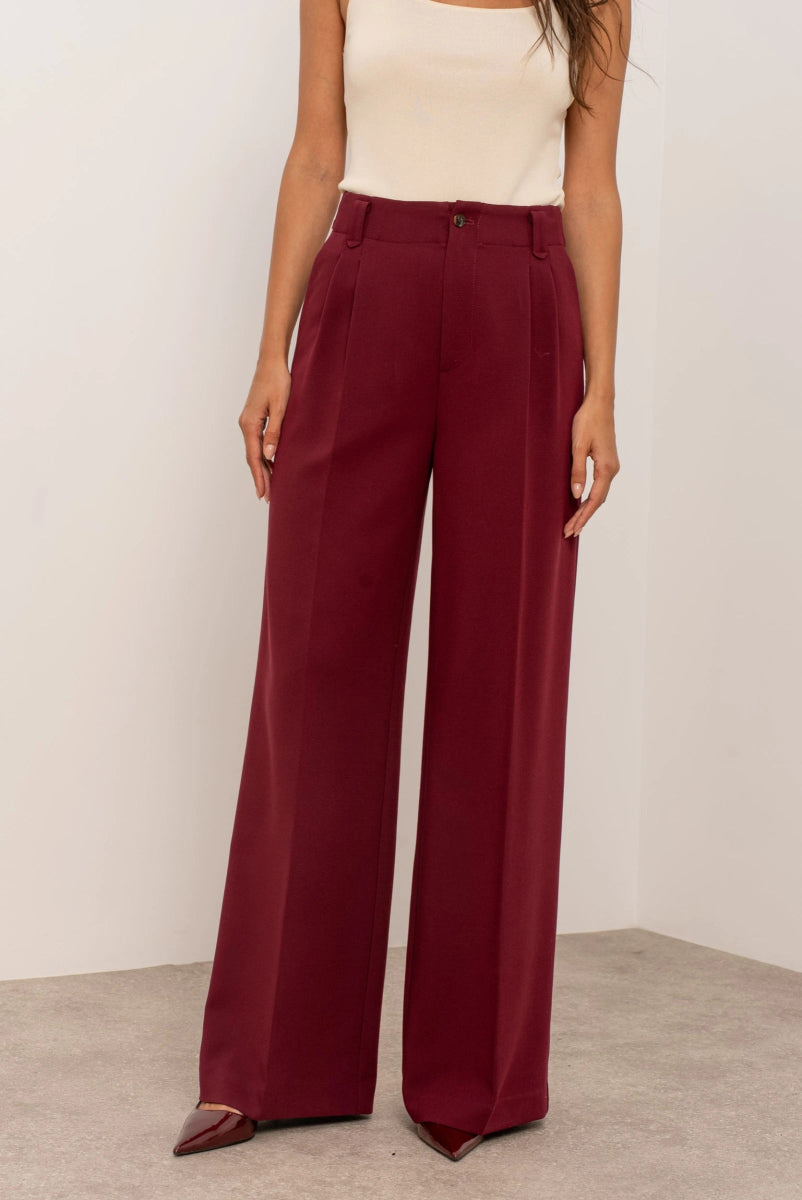 Pantalon habillé bordeaux Aura taille haute coupe droite - RIVE GAUCHE