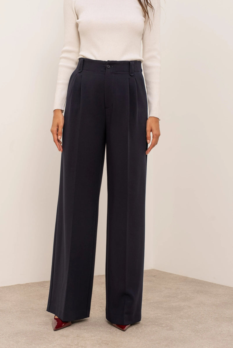 Pantalon habillé marine Aura taille haute coupe droite - RIVE GAUCHE