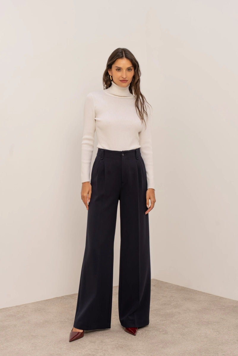 Pantalon habillé marine Aura taille haute coupe droite - RIVE GAUCHE