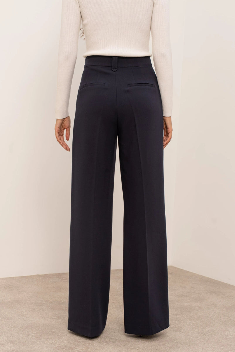 Pantalon habillé marine Aura taille haute coupe droite - RIVE GAUCHE