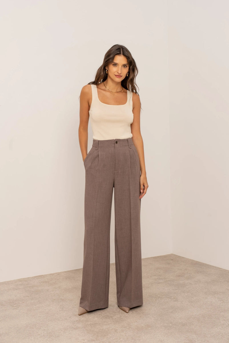 Pantalon habillé taupe Aura taille haute coupe droite - RIVE GAUCHE