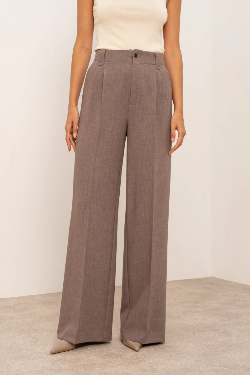Pantalon habillé taupe Aura taille haute coupe droite - RIVE GAUCHE