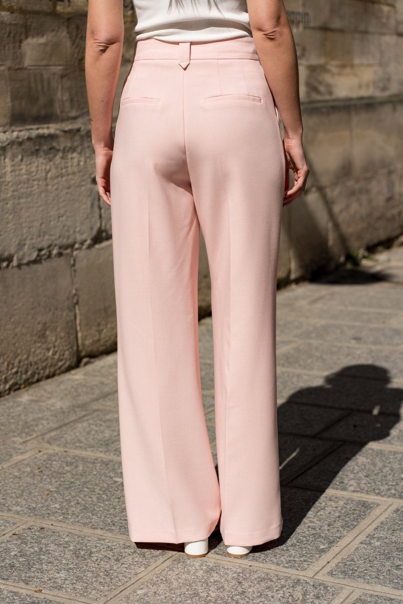 Pantalon large coupe fluide Johanna taille haute rose - RIVE GAUCHE