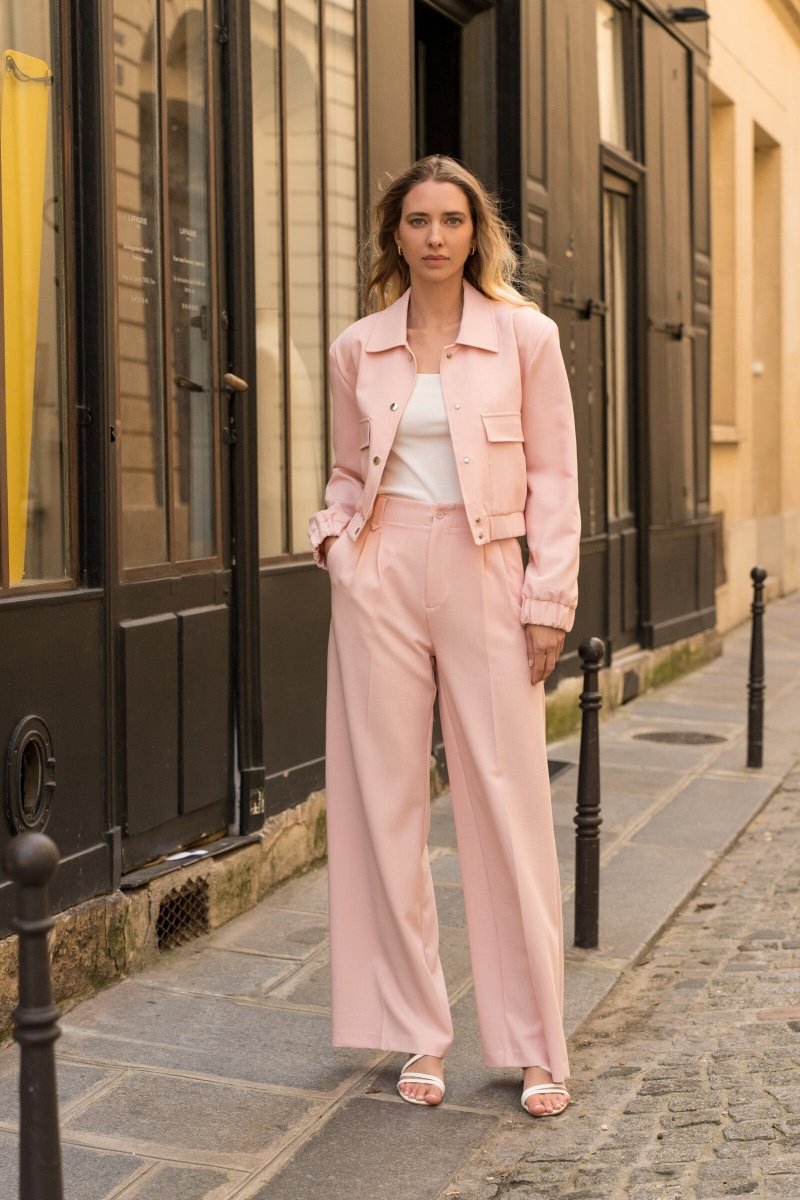 Pantalon large coupe fluide Johanna taille haute rose - RIVE GAUCHE