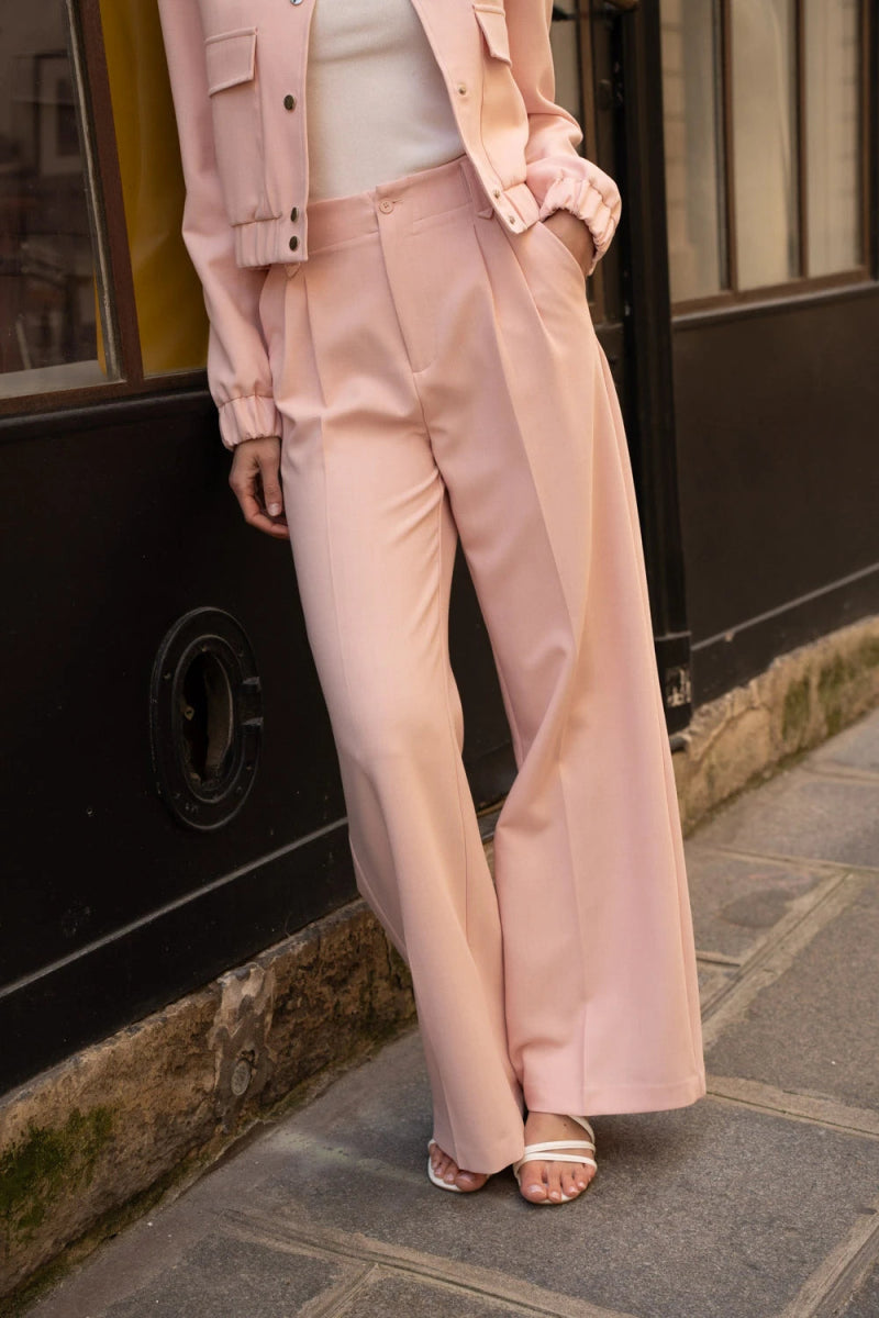 Pantalon large coupe fluide Johanna taille haute rose - RIVE GAUCHE