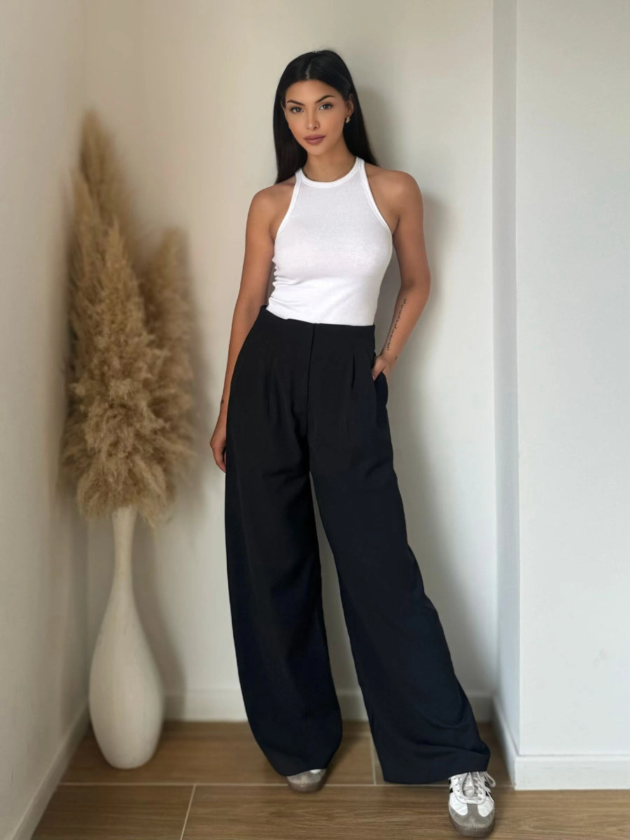 Pantalon large et fluide élastique noir - RIVE GAUCHE