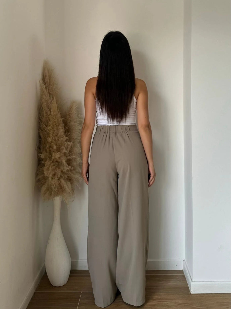 Pantalon large et fluide élastique taupe - RIVE GAUCHE