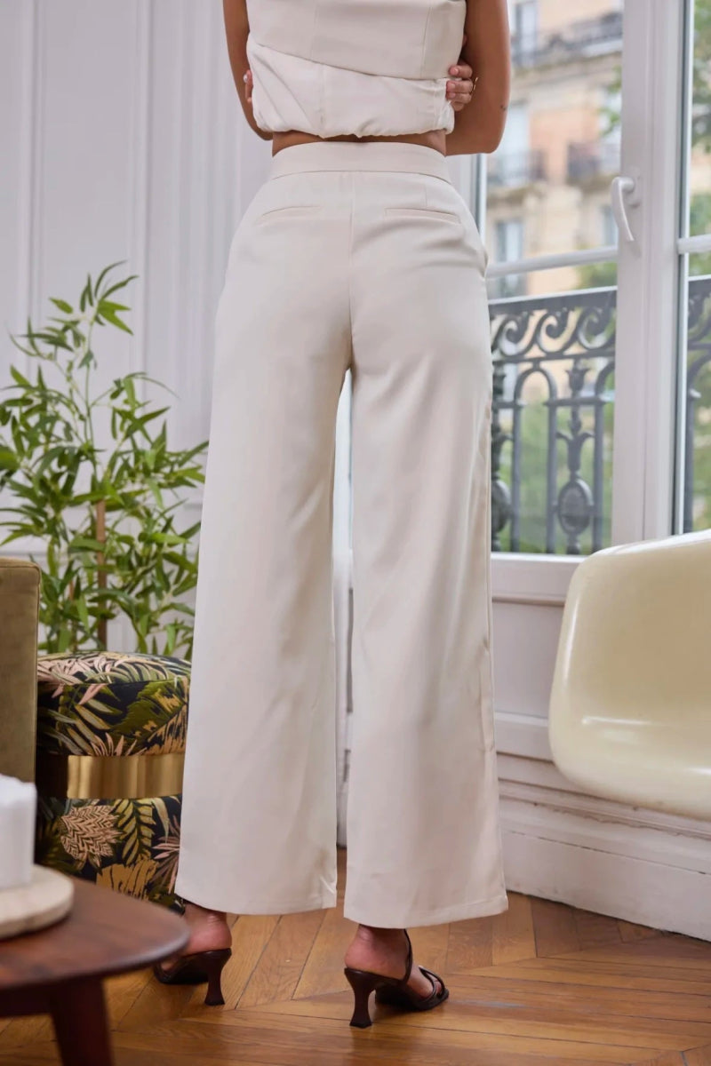 Pantalon tailleur fluide écru coupe droite - RIVE GAUCHE
