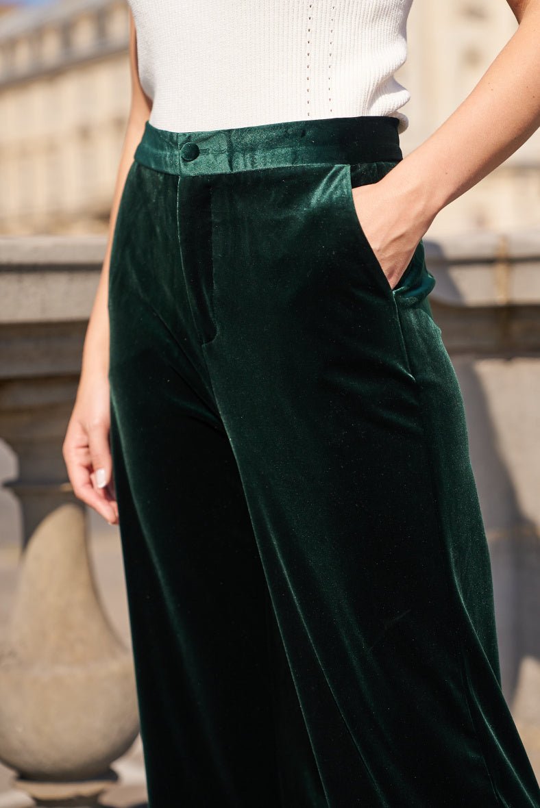 Pantalon velours émeraude taille haute coupe droite - RIVE GAUCHE