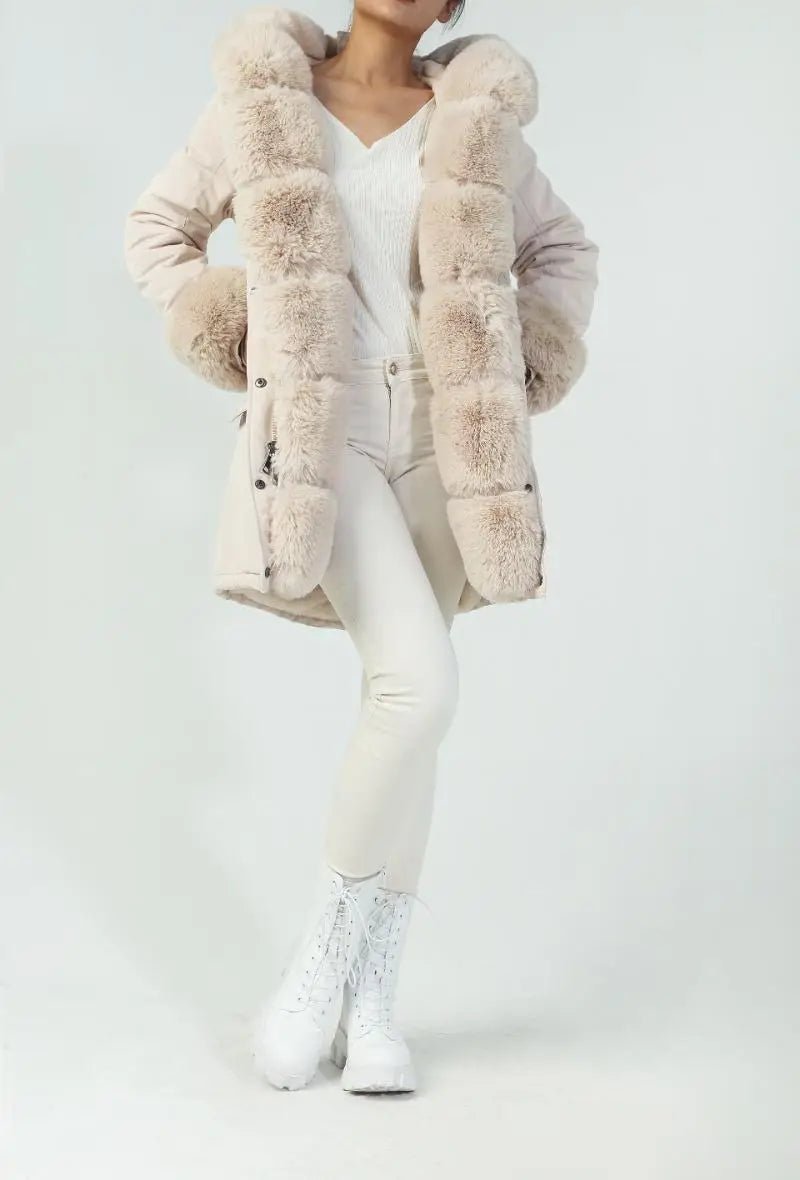 Parka beige à capuche avec empiècement fourrure détachable - RIVE GAUCHE