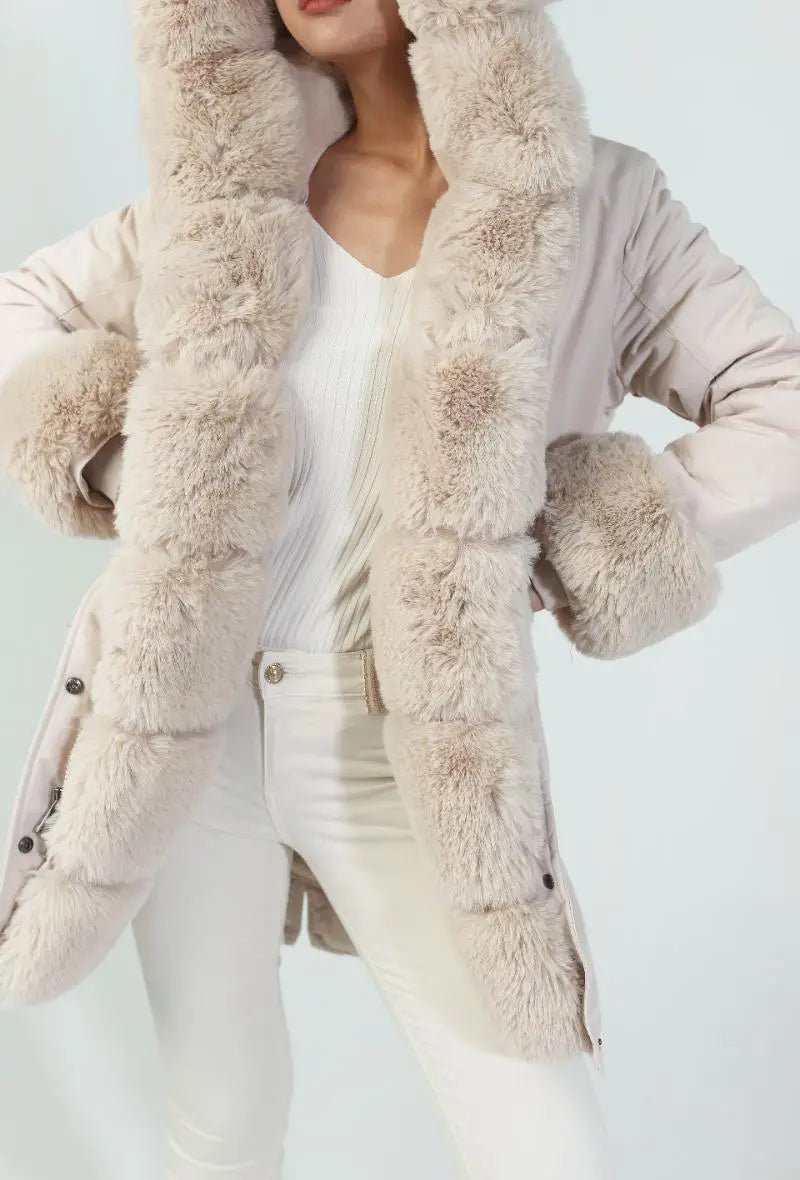 Parka beige à capuche avec empiècement fourrure détachable - RIVE GAUCHE