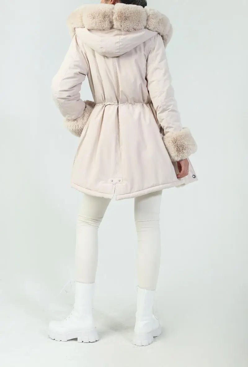 Parka beige à capuche avec empiècement fourrure détachable - RIVE GAUCHE