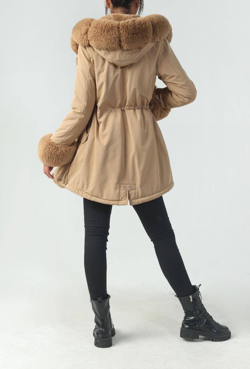 Parka camel à capuche avec empiècement fourrure détachable - RIVE GAUCHE